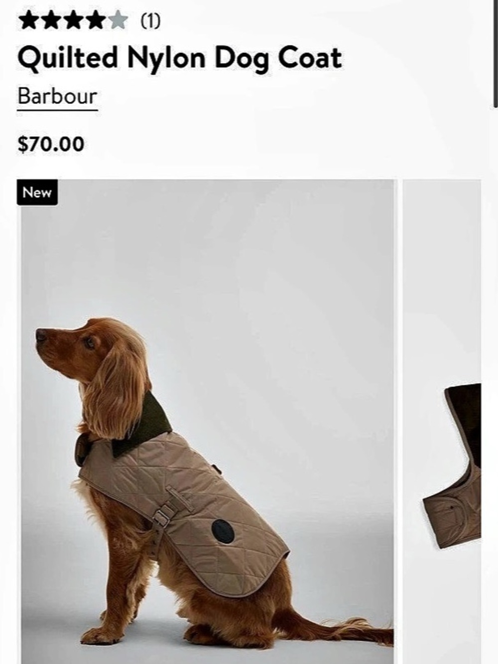 Barbour Quilted Nylon Dog Coat Quilted Dog Coat in Sand/Brown NWT